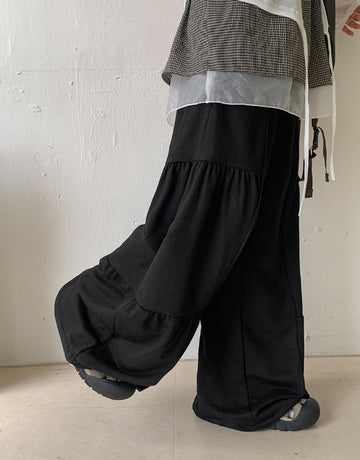 Udow Summer Shirring Banded Waist Wide Pants
